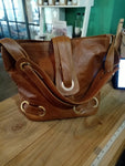 Leather Brown HandBag with Clips