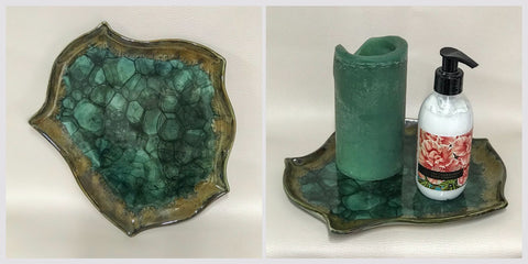 Green Bubble Shaped Candle/Hand Soap Plate