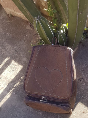 Brown/Tan Leather overnight Heart Bag