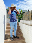 Zip & Zen - Navy Blue Shirt with Blue Africa Print