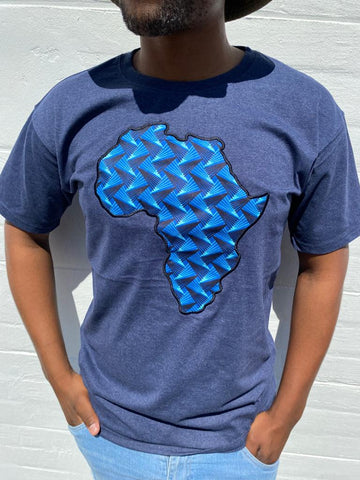 Zip & Zen - Navy Blue Shirt with Blue Africa Print