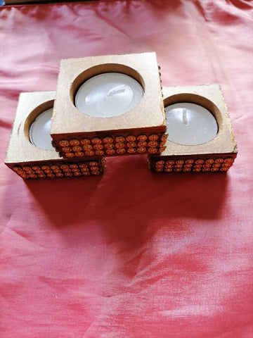 Set of 3 painted, sequin tea lite holders