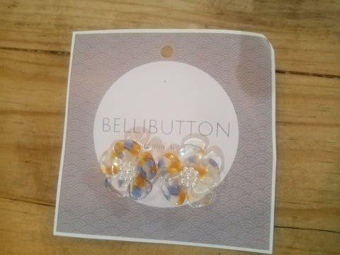 Multi Colour Pearl Center Flower Studs