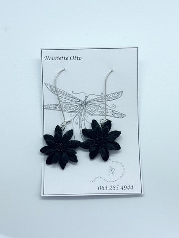 Otto Jewellery Silver and Black Flowers Drop Earrings