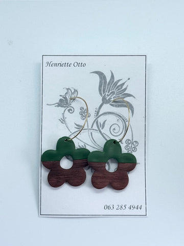 Otto Jewellery Gold Round and Green &Brown Drop Earrings