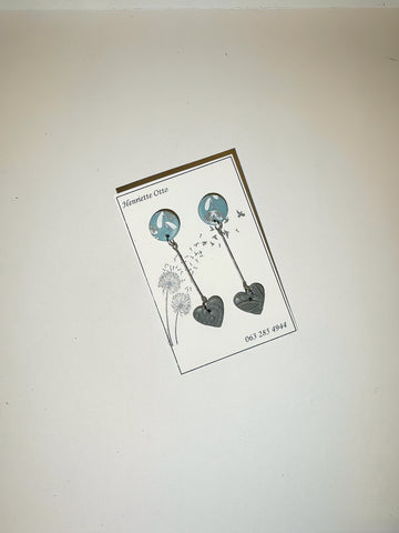 Otto Jewellery Teal & Grey Drop Heart Earrings