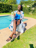Zip & Zen - White, Blue & Black Floral Kimono