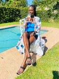 Zip & Zen - White, Blue & Black Floral Kimono