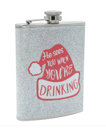 Christmas Hip Flask (He Sees You When You're Drinking) 236ml - 9 X 13.5cm