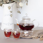 GIFT SET WITH TEAPOT & STRAINER, BURNER AND 2 X DOUBLE WALL CUPS