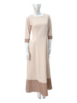 Neutral A-Line Maxi Dress with Geometric Trim