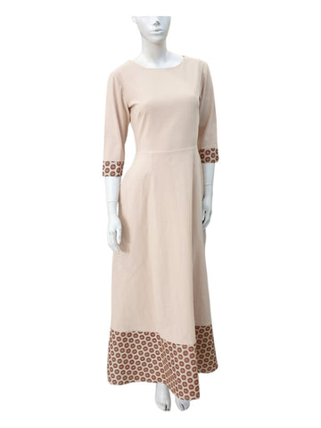 Neutral A-Line Maxi Dress with Geometric Trim