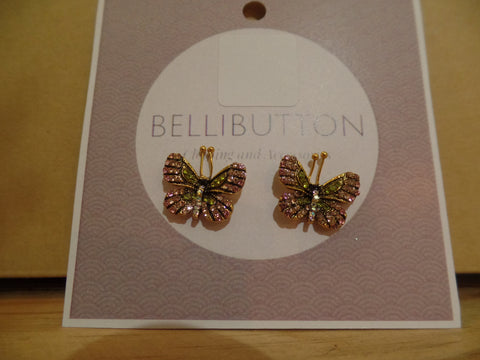 Gold and Colourful Rhinestone Butterfly Studs