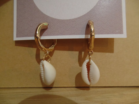 Gold Hoops With White Shell