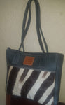 Ladies Leather Tote Bag with Zebra Skin