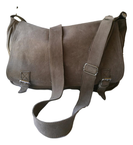 Grey Soft Leather Laptop Bag