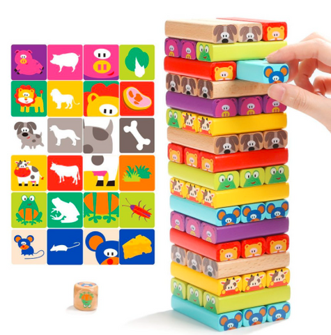 Animal Jenga Game with Activity Cards