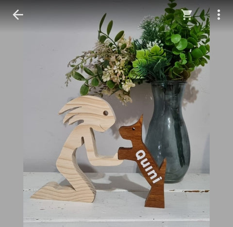 Hustle & Heart: Wooden Figurines - Lady & Dog Personalised